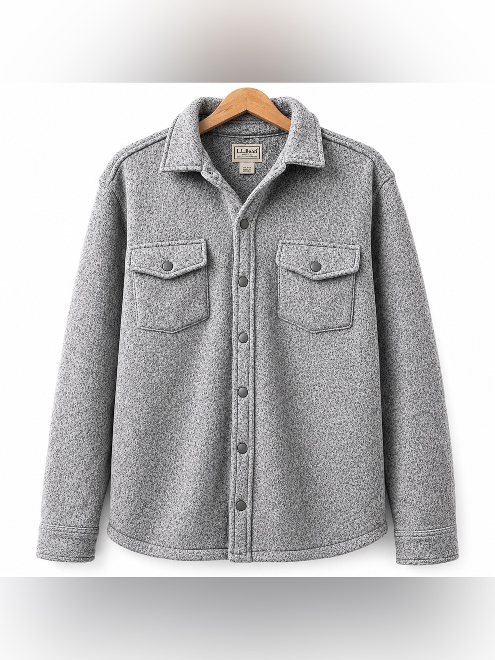 L.L.Bean Gray Sweater Fleece Shirt Jacket Shacket Snap Front Large